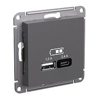 Розетка USB тип A+С без рамки Systeme Electric AtlasDesign 2-м. 2400мА базальт картинка